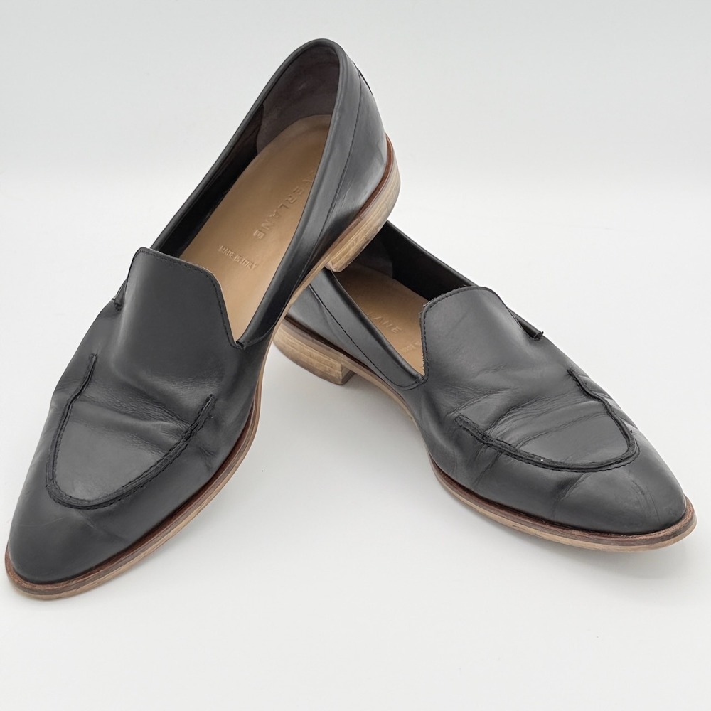 Everlane Womens Modern Loafer 8.5 Black Leather Pointed Toe Italian Minimalist - Picture 2 of 10
